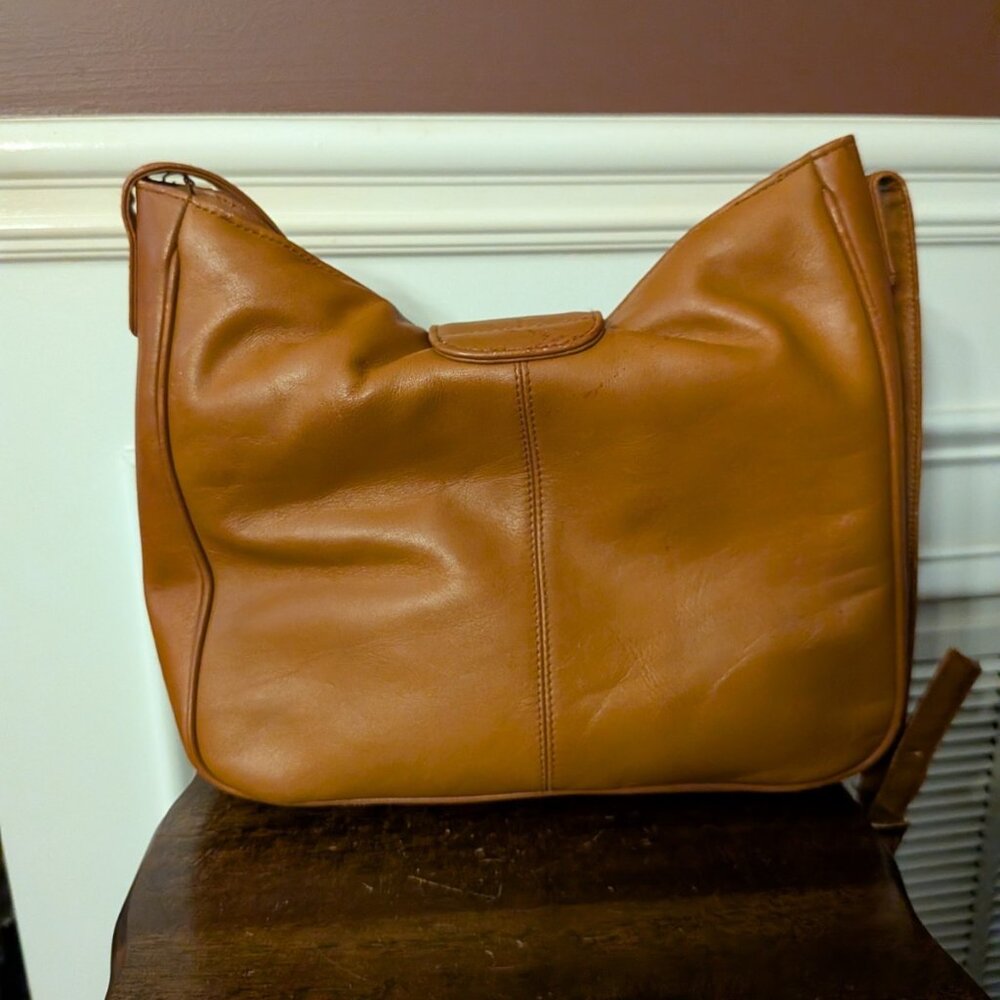 Etra Inc Brown Leather Shoulder Bag Metal Magnetic Clasp And Zipper As Is - Picture 14 of 16